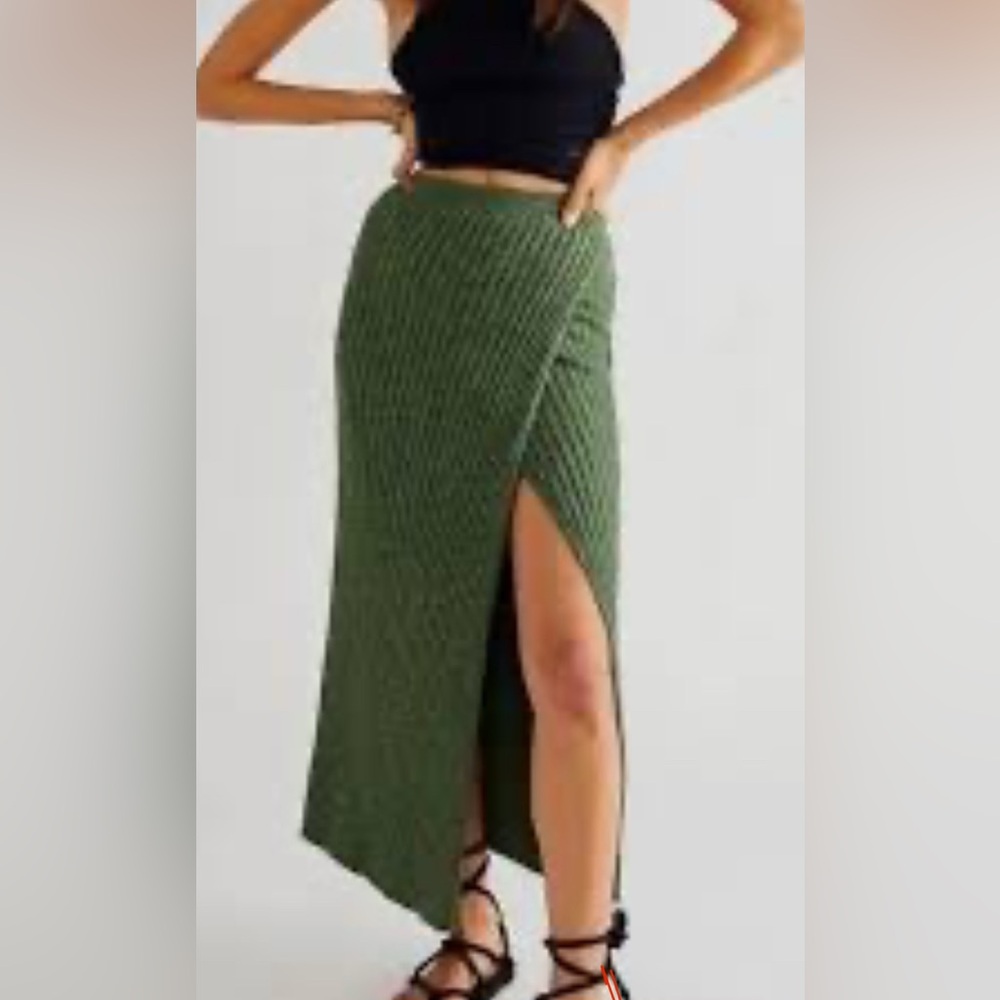Free People Better Days‎ Knit Midi Skirt Green Sweater Wrap Style Size Small